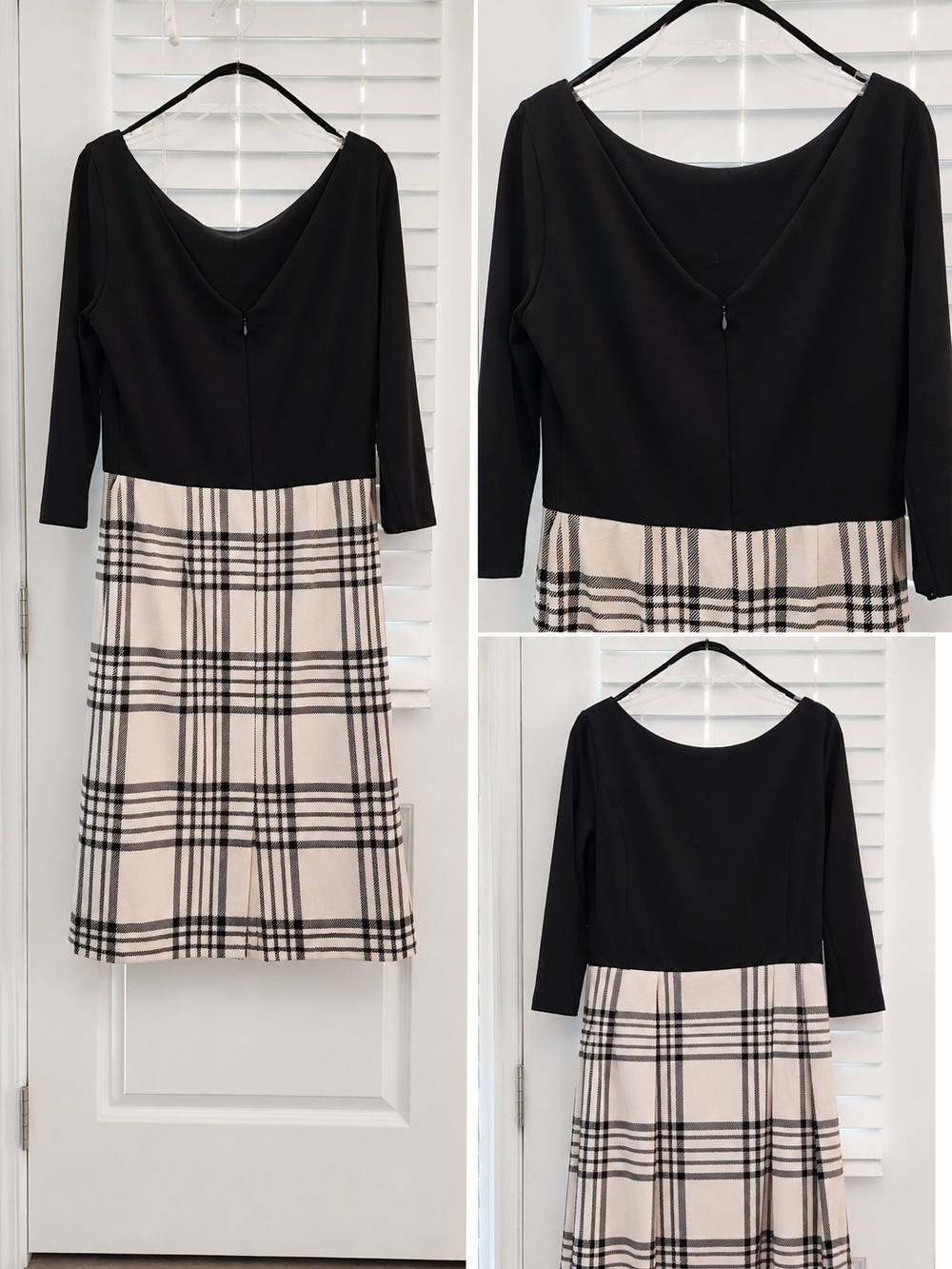 Jessica Howard Black Top with Cream Plaid Midi Skirt